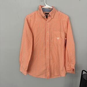 Chaps Easy Care Orange & White Gingham Button Down Shirt Men's Size Small